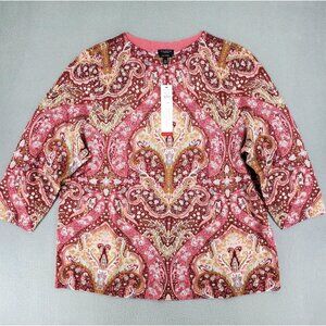 New Talbots Womens 2Xp Cashmere Paisley Crewneck Pullover Sweater Petite Plus
